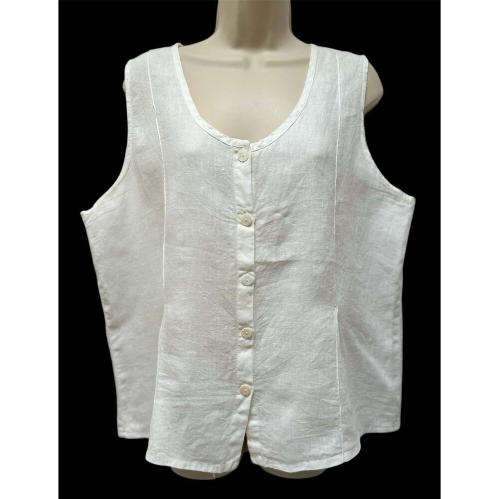 Flax Women's Cream Linen Button-Front Tank Top
